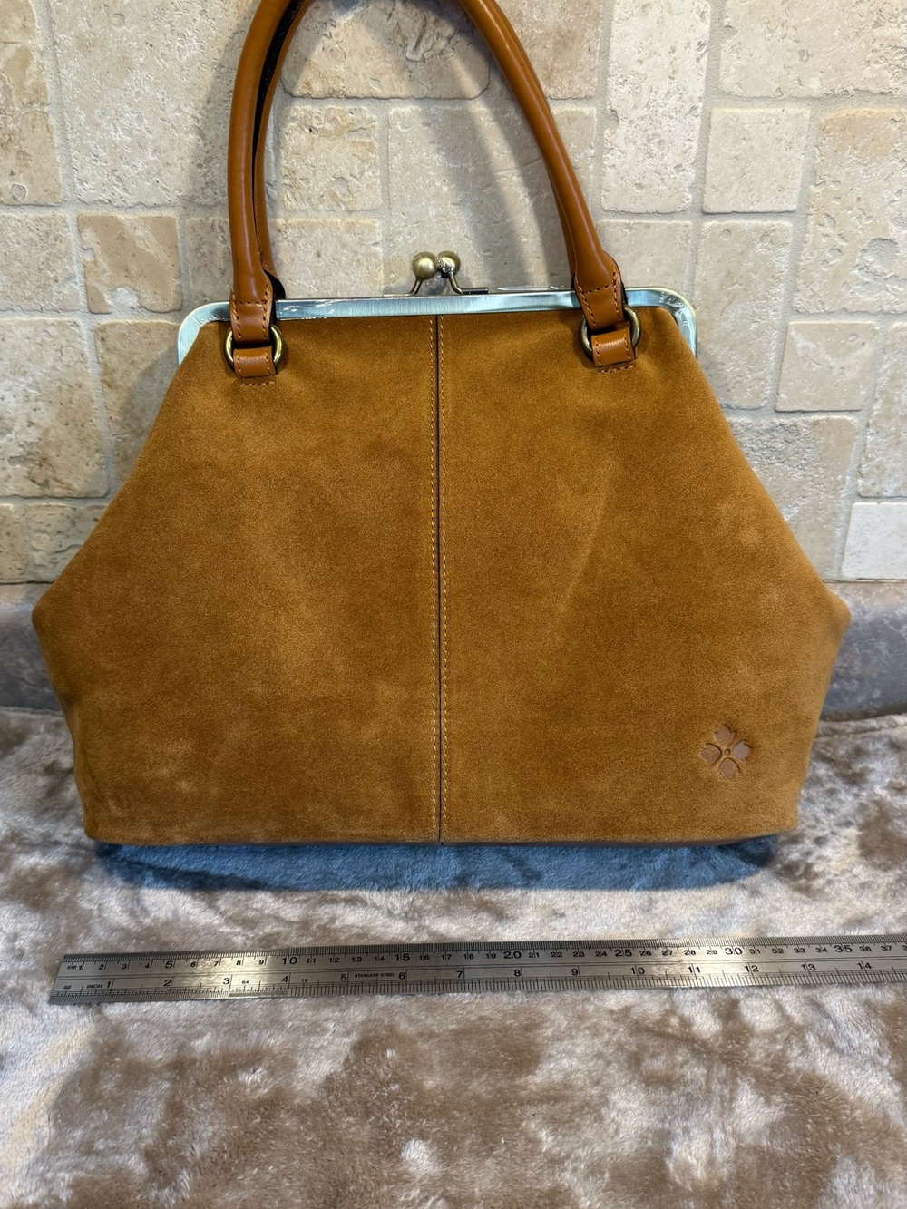 Patricia Nash Brown Suede Leather Shoulder Crossbody Frame Handbag NWT